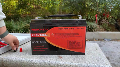 Batteria WERCHTAY 12.8V LiFePO4 300/200/100Ah, Dotata di Celle di Batteria di Grado A+, Oltre 25000 Cicli di Scarica Profonda, Protezione Intelligente BMS da Sovraccarica/Sottocarica, per Accumulo Energetico Domestico, Camper da Esterno, Applicazioni Sola