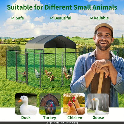 Gallinaccio da esterno in metallo: Gallinaccio in metallo zincato resistente, recinto per pollame, gabbia a visitatore, con copertura Oxford anti-ultravioletti e copertura resistente all'acqua, per galline, anatre, oche da esterno, per cortile, fattoria