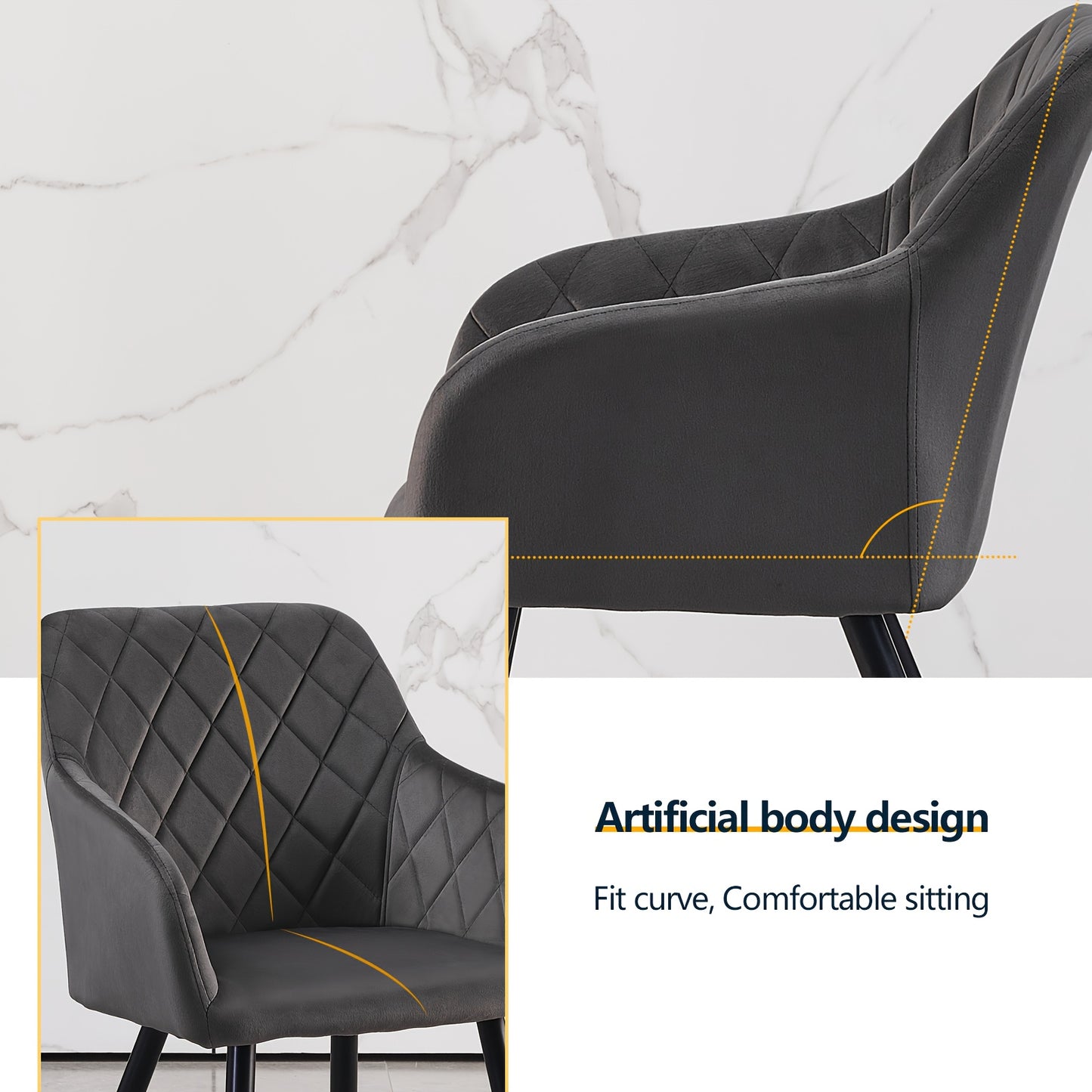 Set di 2 sedie da pranzo moderne in velluto/bancale, sedie da relax con schienale imbottito, braccioli e gambe in metallo, sedie angolari per cucina, soggiorno, ufficio domestico, reception