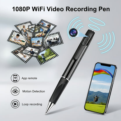 1080P Fotocamera a Forma di Penna Portatile con Batteria Integrata, Registrazione Video Intelligente con Rilevamento Movimento AI, Lunga Autonomia, Scrittura, Riporto Riunioni e Lezioni, Supporto fino a Scheda SD 256G
