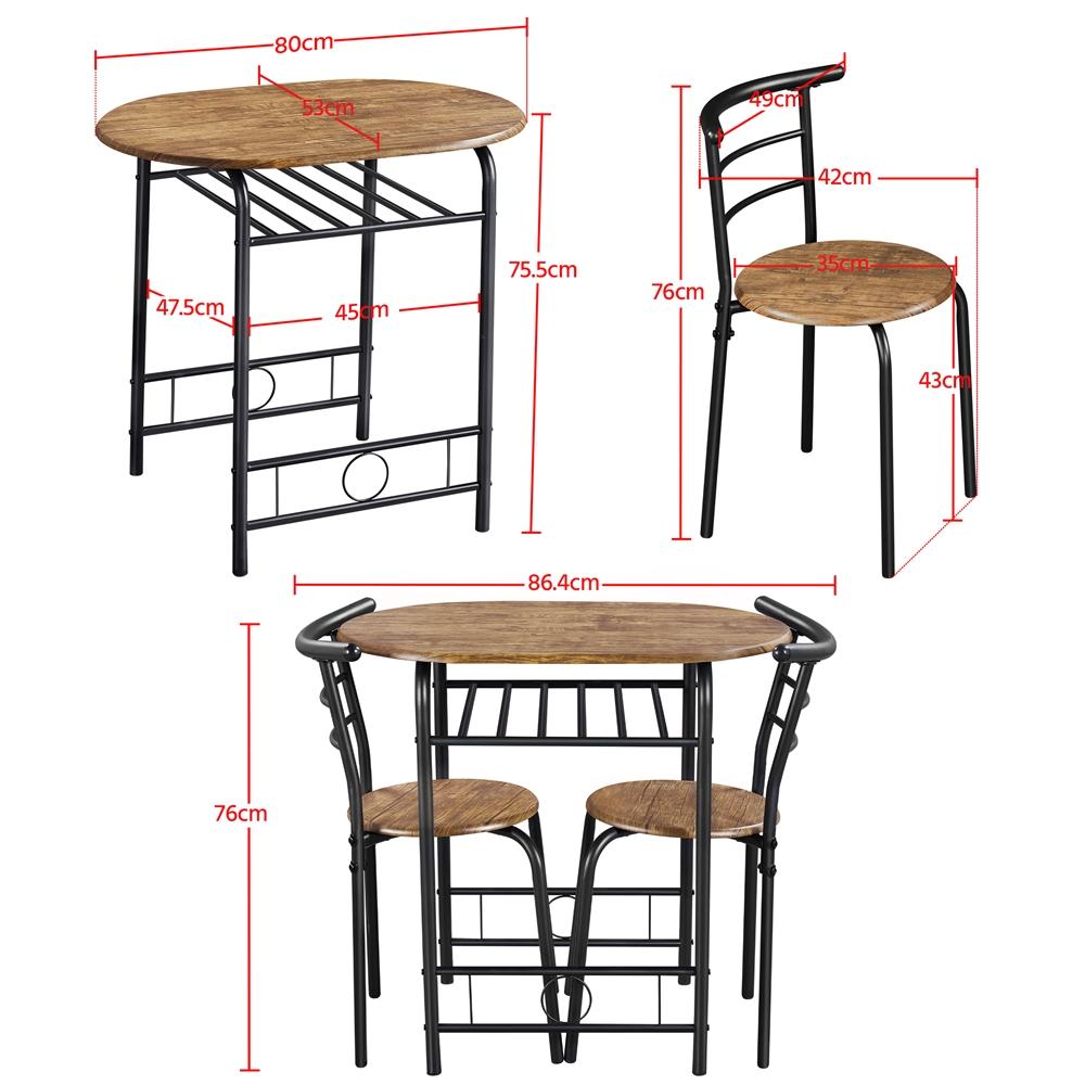 Costoffs Set Tavolo e 2 Sedie da Bar e Sala da Pranzo in Legno e Metallo per Cucina Balcone Piccoli Spazi Sedia Portata 136 kg
