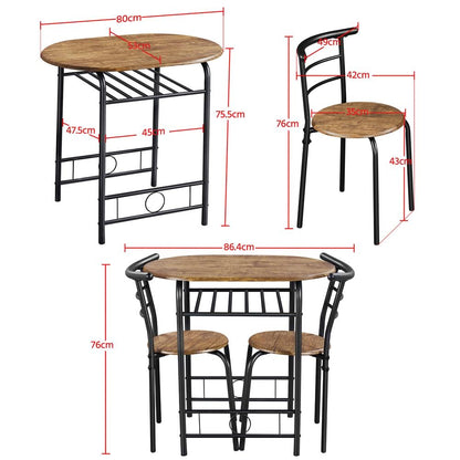 Costoffs Set Tavolo e 2 Sedie da Bar e Sala da Pranzo in Legno e Metallo per Cucina Balcone Piccoli Spazi Sedia Portata 136 kg