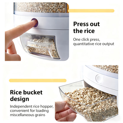 1 pz Contenitore rotante per la conservazione dei cereali, Contenitore rotante di grande capacità per il riso e i cereali, Contenitore per la conservazione di cereali integrali, Dispensazione one-touch per piccoli cereali