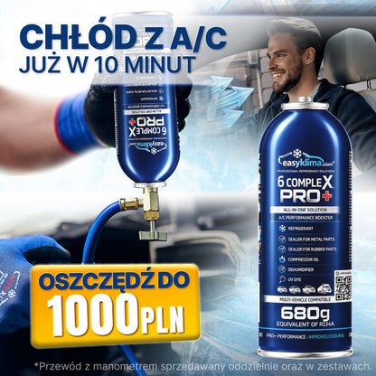 Kit 2x EasyKlima 6 Complex PRO+ R134a 6 in 1, due preparati per aria condizionata automobilistica, bombola da 680 g, agente di ricarica per impianti, sigillante per gomma e metallo, olio per compressore, essiccante per riduzione umidità, colorante UV per