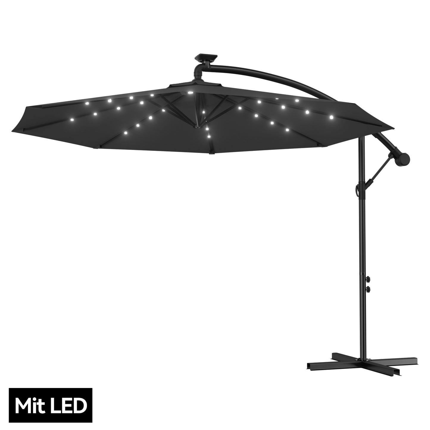 Ombrellone da giardino 3/3.5M, rotazione a 360°, con inclinazione a manovella a 45° per patio, piscina, balcone, con LED solare