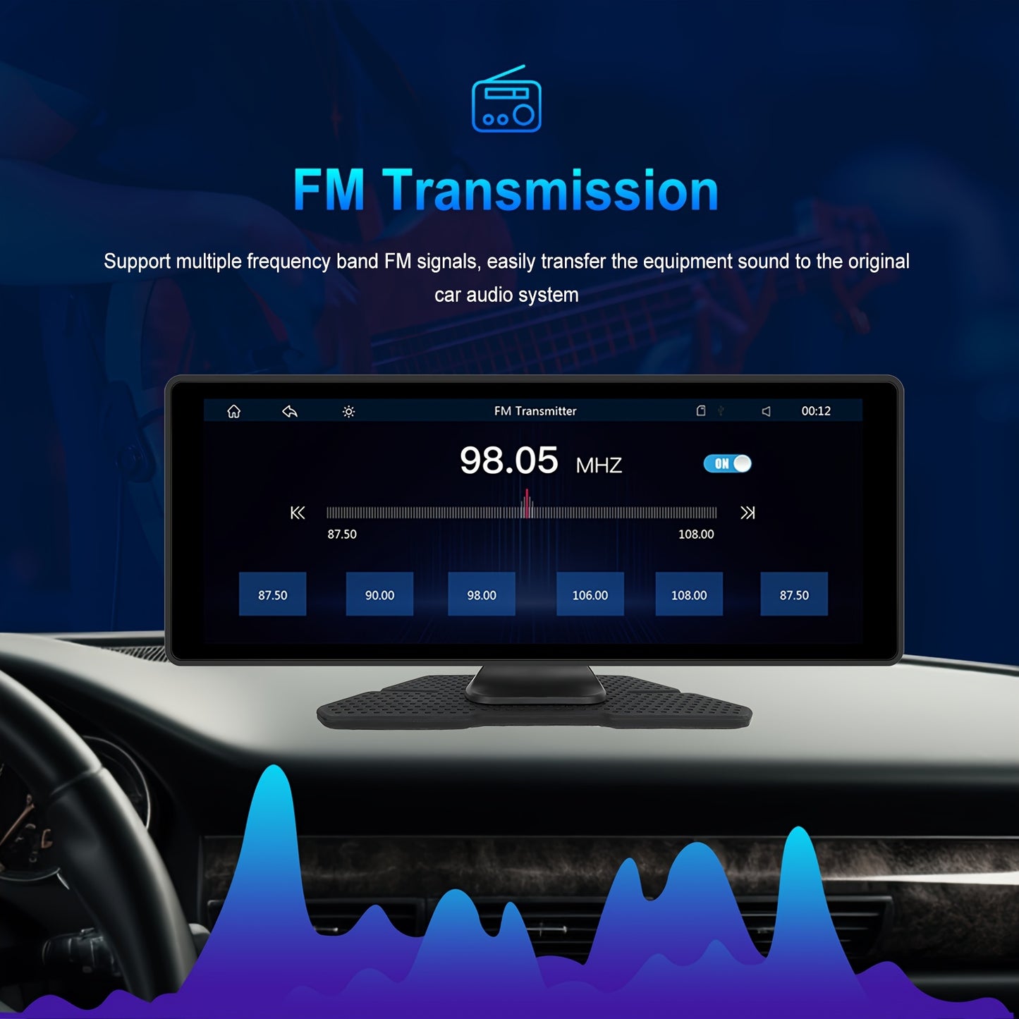 PODOFO Schermo Wireless da 10,26 Pollici per Autoradio con Carplay Android Auto con Vivavoce BT/ Touchscreen HD/ Airplayer/ Android Mirror Link/ GPS/ Si-ri/ Telecamera Posteriore/ FM/ AUX/ Porta Scheda TF/ Base Monitor, Un Regalo Perfetto per Papà