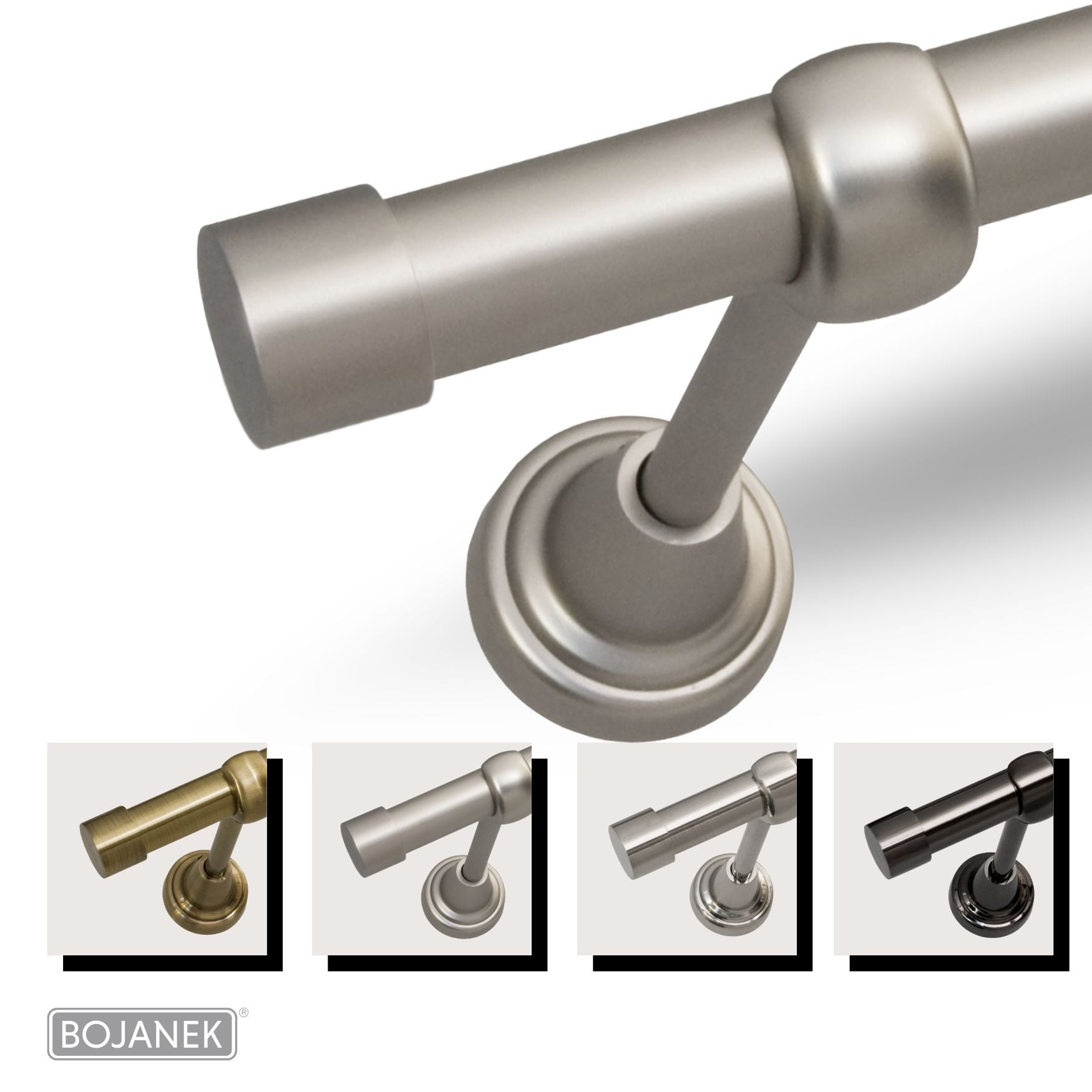 Asta per Tende a Parete in Metallo – BOJANEK – 4 Colori, 8 Lunghezze (120 - 600 cm) – Asta per Tende Resistente, Regolabile, Durevole per Soggiorno, Camera da Letto, Cucina, Bagno, Ufficio; Perfetta per Interni Moderni, Classici, Scandinavi, Loft, Industr