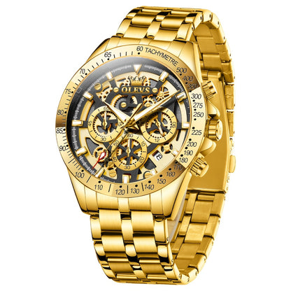 Orologio da Uomo OLEVS in Acciaio Inossidabile Orologi di Lusso Cronografo Multifunzione con Data Classico Orologio da Polso per Affari e Abbigliamento Elegante Regalo per Uomini