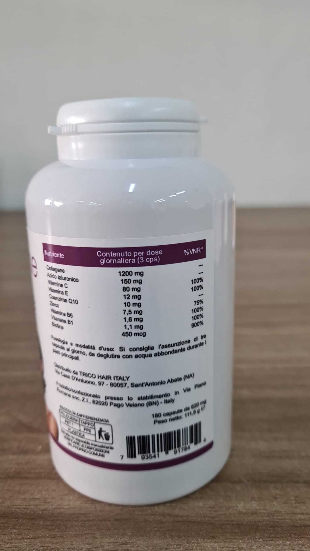 Integratore Collagene e Acido Ialuronico 180 Capsule con Coenzima Q10 e Biotina - Prodotto Naturale - Made in Italy - Spedizione veloce da magazzino locale