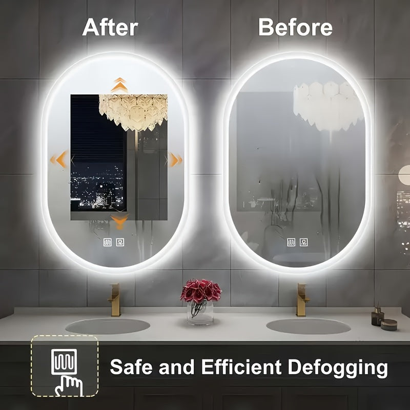 Specchio da bagno smart da 80 cm x 50 cm, specchio da bagno a parete con luci LED, luminosità regolabile, funzione demister, doppio controllo touch, set di mobili per il bagno