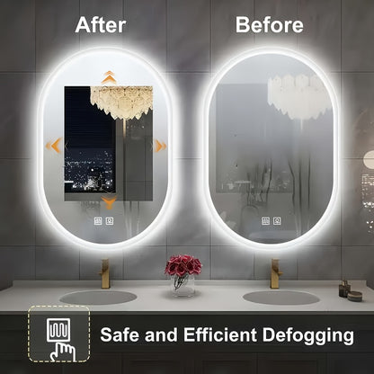 Specchio da bagno smart da 80 cm x 50 cm, specchio da bagno a parete con luci LED, luminosità regolabile, funzione demister, doppio controllo touch, set di mobili per il bagno