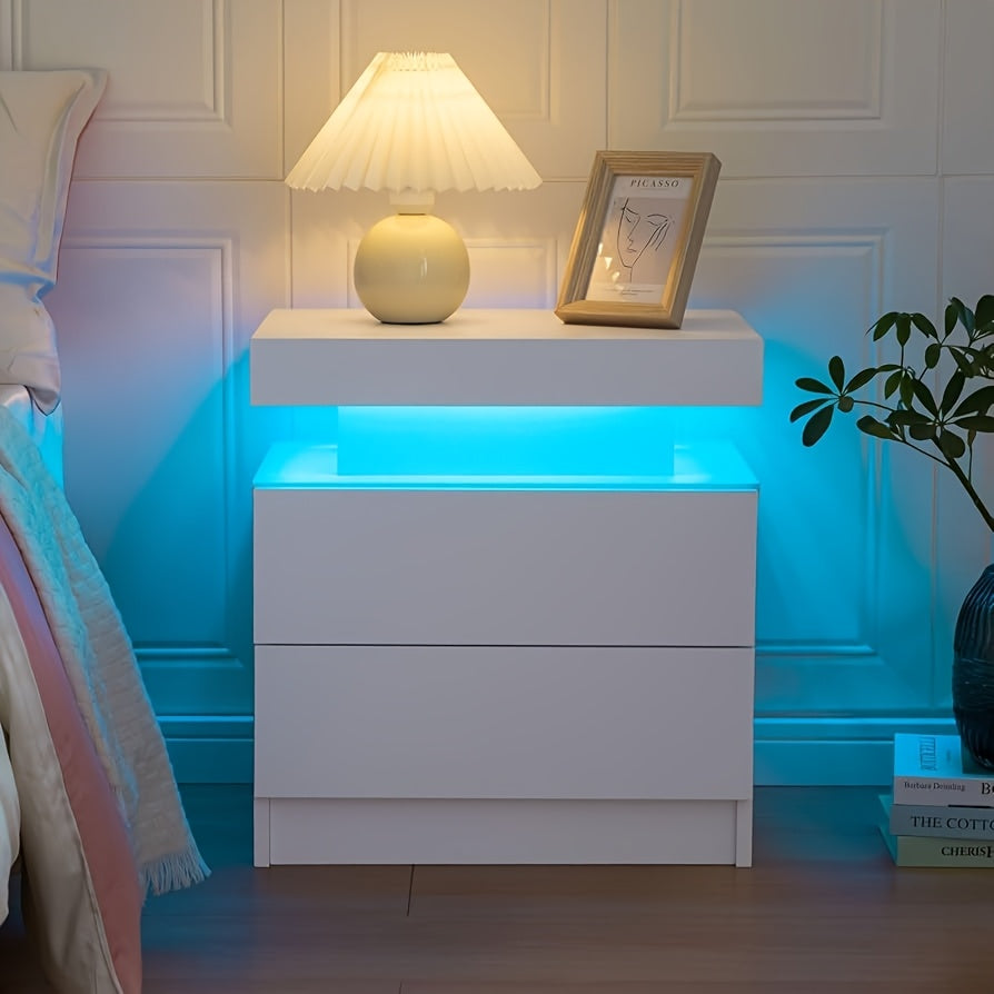 Comodino moderno con luce LED, 2 cassetti e 3 cassetti, comò a cassetti a specchio lucido, tavolino da notte per camera da letto e soggiorno
