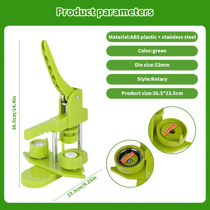 Kit per Creazione di Distintivi, Macchina Rotante da 32mm con 100 Pulsanti e Punzone, Semplice Attrezzo Fai-da-Te per Realizzare Badge