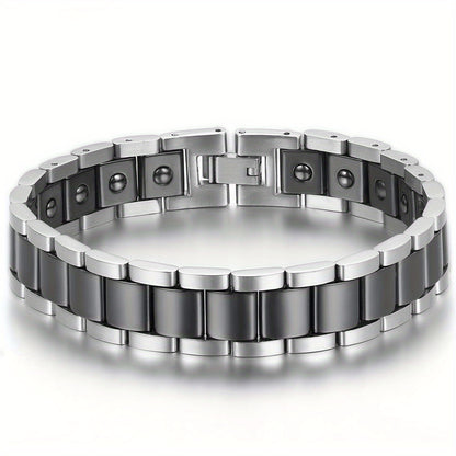 Bracciale Magnetico Uomo JewelryWe, Bracelet Ceramica Moda a Link Rettangolari in Oro Argento Nero Bianco Stile Moderna, Gioiello Benessere Design Classici e Contemporanee di Alta Qualità per Polso Unisex Accessorio Casual