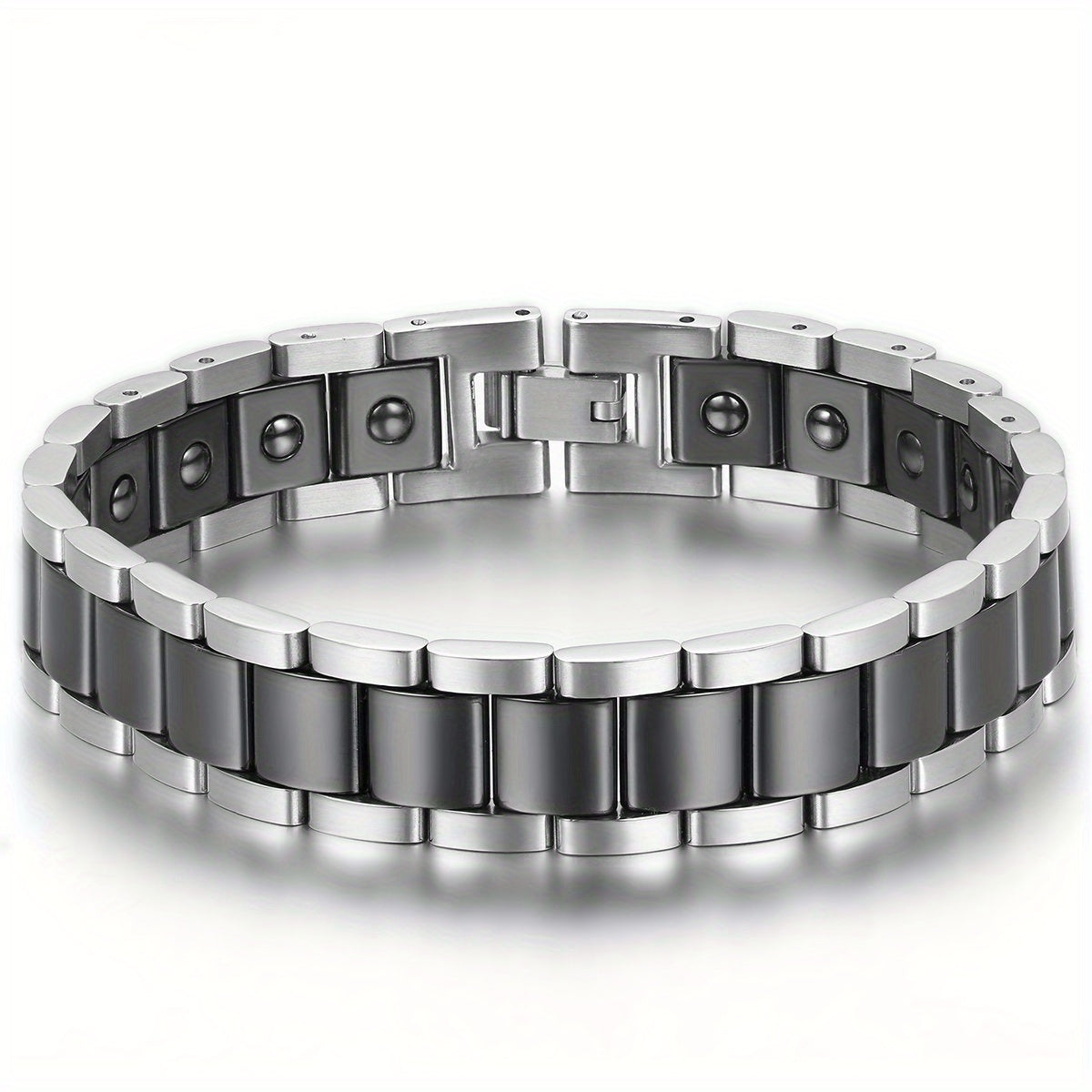 Bracciale Magnetico Uomo JewelryWe, Bracelet Ceramica Moda a Link Rettangolari in Oro Argento Nero Bianco Stile Moderna, Gioiello Benessere Design Classici e Contemporanee di Alta Qualità per Polso Unisex Accessorio Casual
