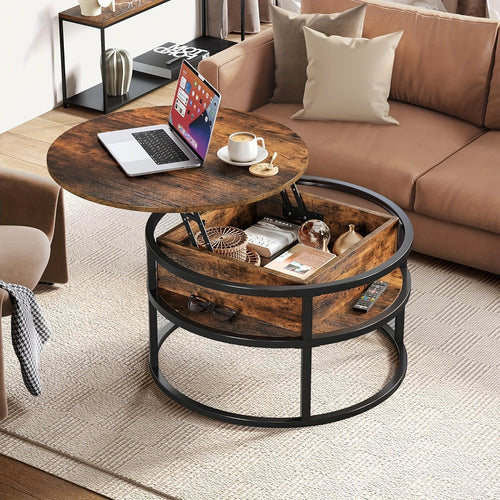 Tavolino da caffè rotondo con sollevamento, tavolino da sa (con scomparto portaoggetti nascosto), tavolino da caffè moderno (con scomparto portaoggetti), adatto per ufficio domestico, tavolino centrale rotondo per soggiorno