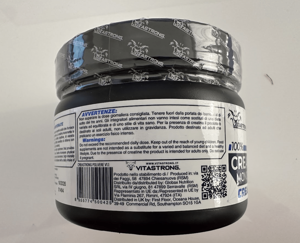 Creatina Monoidrata 3000 mg CreaStrong, Creatina in Polvere Senza Additivi, Creatina Vitastrong 250 g Solubile