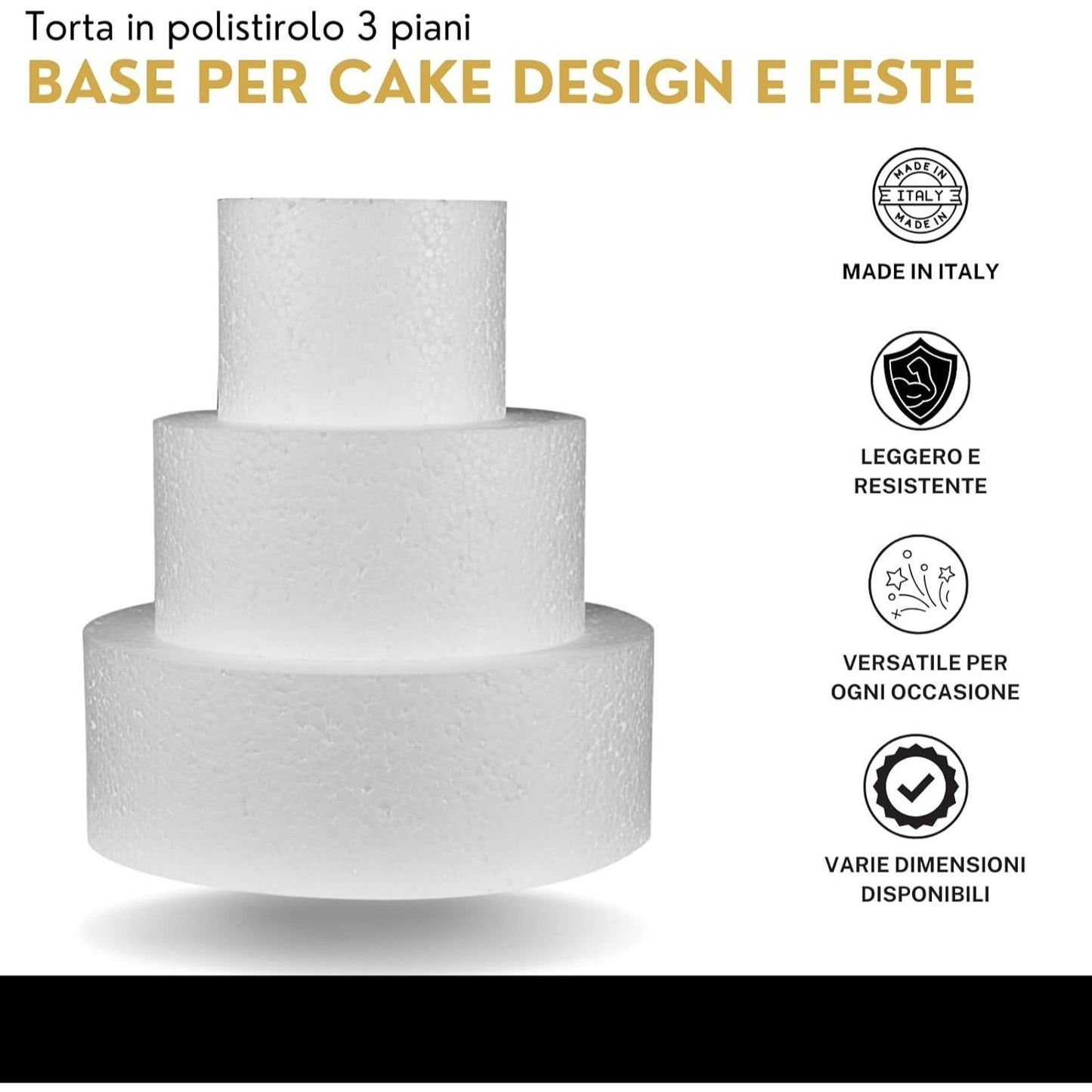 Torta Finta Set 3 Piani in Polistirolo Rotondo Ø 10-15-25 cm H10 cm Basi per Cake Design e Decorazioni Ideale per Torte Finte Compleanno,Battesimo,Nascita,Comunioni,Feste,Eventi