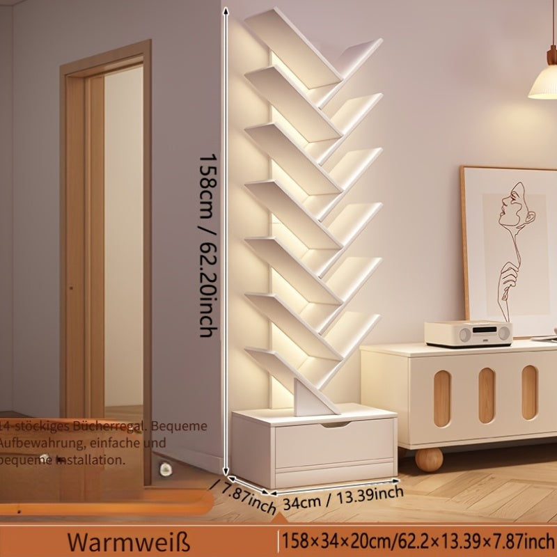 Libreria a Forma di Albero - Libreria Moderna a 14 Ripiani dal Pavimento al Soffitto, Realizzata in Materiale Legnoso Alto, Ideale per Conservare CD/Film/Libri. Libreria Pratica Adatta per Camere da Letto, Soggiorni e Uffici Domestici