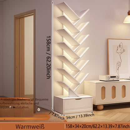 Libreria a Forma di Albero - Libreria Moderna a 14 Ripiani dal Pavimento al Soffitto, Realizzata in Materiale Legnoso Alto, Ideale per Conservare CD/Film/Libri. Libreria Pratica Adatta per Camere da Letto, Soggiorni e Uffici Domestici