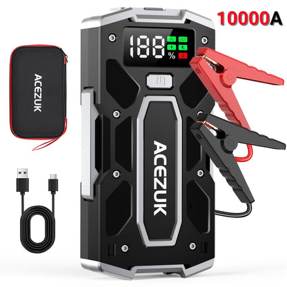 Avviatore di Emergenza Portatile per Auto 10000A - Booster Batteria 12V per Motori a Benzina Fino a 10L Diesel, Luce LED e Ricarica Rapida QC3.0, Include Borsa Portatile