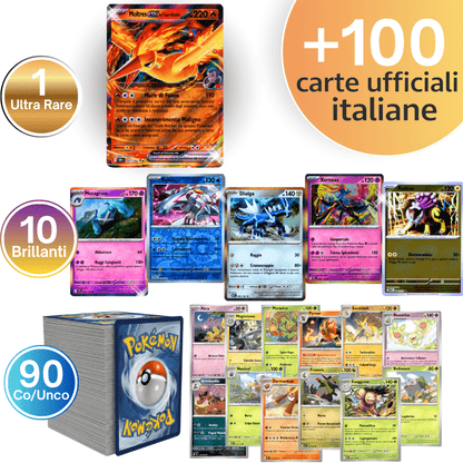 101 Pokémon TCG Ultra Pack in lingua italiana / ULTRA PACK: 1X EX/V Ultra Rare + 10X Shining (HOLO/REVERSE) + 90X Carte Pokémon Common/Uncommon - Carte Casuali