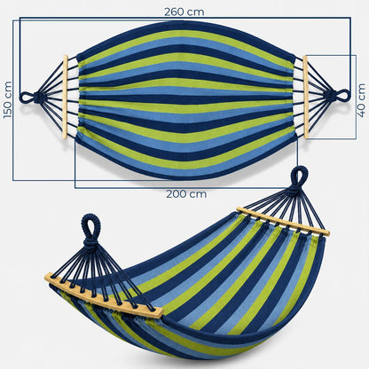 Kuketo - Amaca da giardino XXL per 2 persone 260x150 cm con asta in legno, amaca da viaggio con copertura per balcone, terrazza, giardino, orto, materiale durevole in cotone-poliestere, amaca stabile e robusta per relax, campeggio, viaggio, altalena da gi