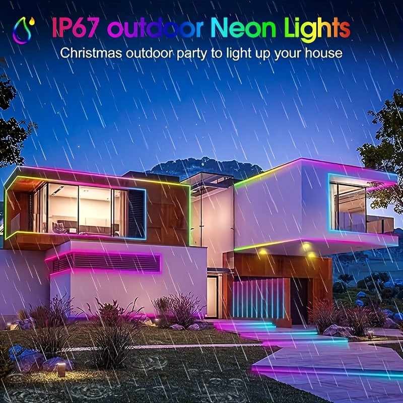 Striscia LED Neon 5M/10M/15M/20M/30M, 24V, Telecomando/Controllo App, Striscia Luminosa RGB Flessibile, IP67, Ideale per Camera da Letto, Decorazioni per Interni ed Esterni