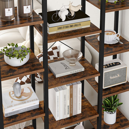 Bookshelf, Scaffale Verticale Con 6 Livelli E 15 Ripiani, Ripiani Aperti Regolabili, Per Soggiorno, Ufficio, Camera Da Letto, 30 X 100 X 170cm, Marrone Scuro Vintage