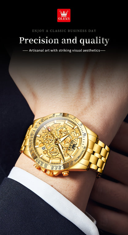 Orologio da Uomo OLEVS in Acciaio Inossidabile Orologi di Lusso Cronografo Multifunzione con Data Classico Orologio da Polso per Affari e Abbigliamento Elegante Regalo per Uomini