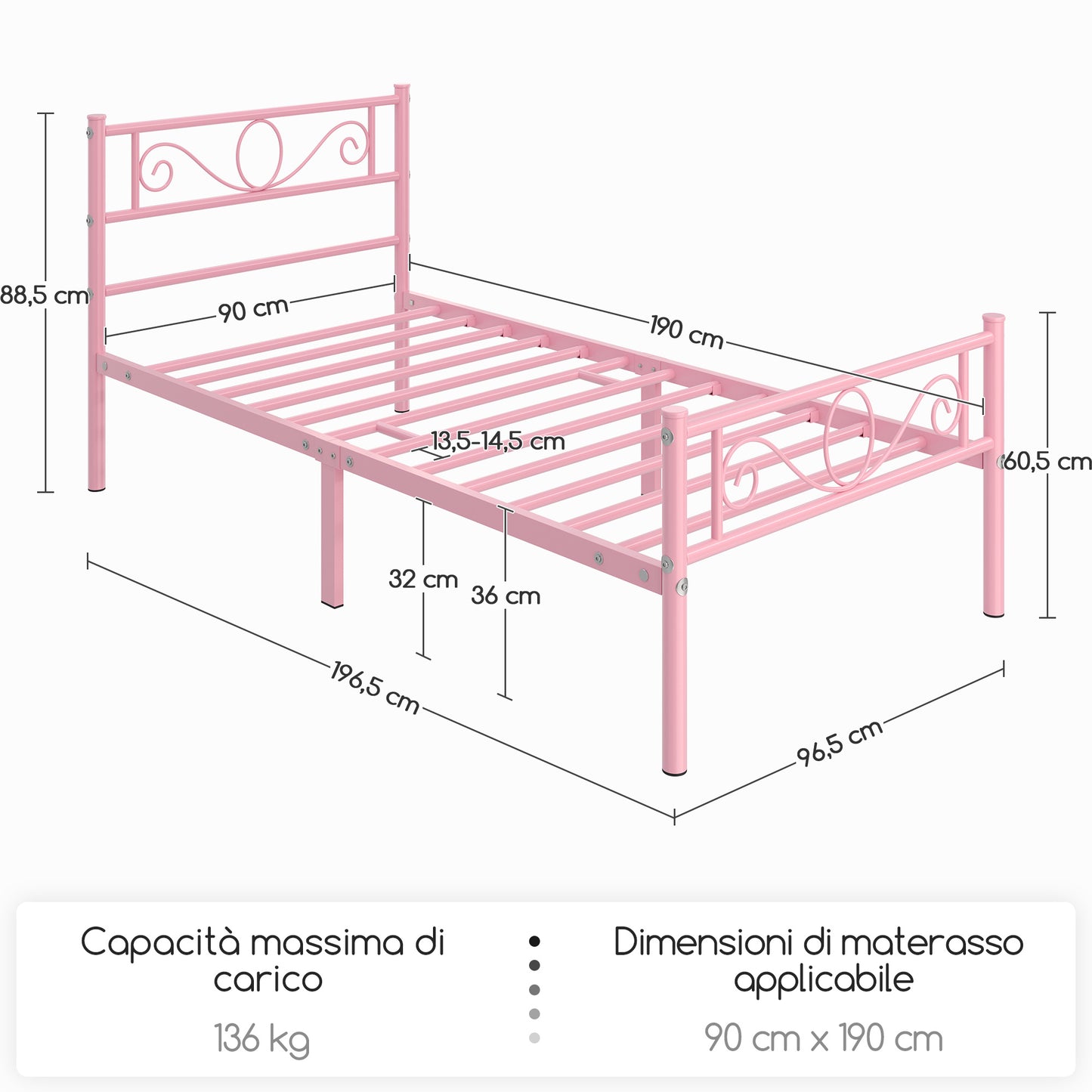 Costoffs Struttura Letto Stile Rustico Moderno in Metallo con Testiera Elegante e Pediera per Appartamento Camera da Letto Stanza degli Ospiti Studio
