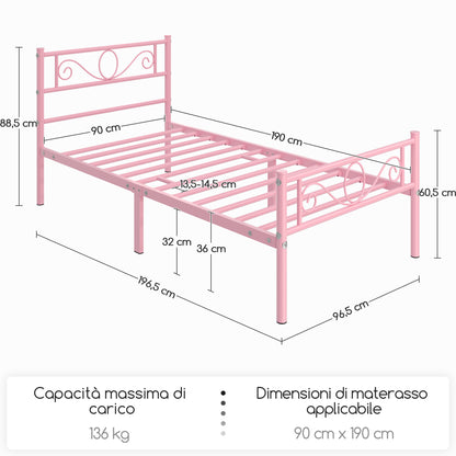 Costoffs Struttura Letto Stile Rustico Moderno in Metallo con Testiera Elegante e Pediera per Appartamento Camera da Letto Stanza degli Ospiti Studio