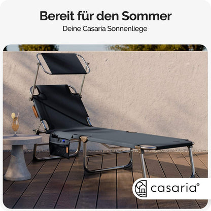 CASARIA® Set da 2 pezzi Lettino prendisole pieghevole in alluminio con cappelliera e tasca laterale, capacità di carico 150 kg, sedia sdraio da giardino resistente alle intemperie