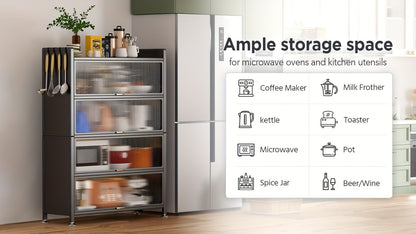 Armadietto da Cucina in Metallo a 5 Livelli con Ante Acriliche, Altezza 144.78 cm - Mobile Autoportante Grigio Scuro con Piedini Regolabili, Soluzione Versatile per Cucina, Sala da Pranzo e Organizzazione, Costruzione Robusta