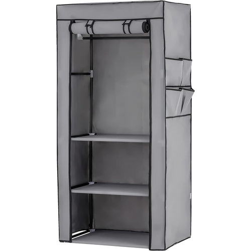 Baroni Home Armadio in Tessuto Richiudibile 70x46x145 cm Grigio 3 Ripiani e 1 Barra Appendiabiti, Guardaroba in Tessuto non Tessuto Pieghevole Salvaspazio con Struttura in Ferro per Camera da Letto, Cabina Armadio, Campeggio, Cameretta, Lavanderia, Mobile