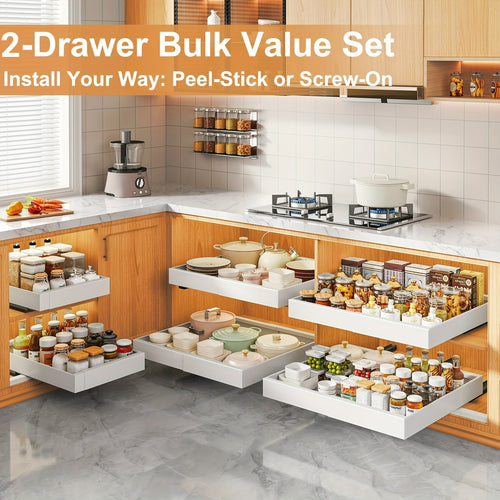 2 Pezzi Cassetti Estraibili Espandibili per Cucina, Set di 2 Scaffali Scorrevoli per Ripostiglio, Cestelli Estraibili per Lavello Senza Foratura, Ripiani Facilmente Accessibili, Adatti per Bagni e Lavanderie, Organizzatore per Cucina, Organizzatore per Ar