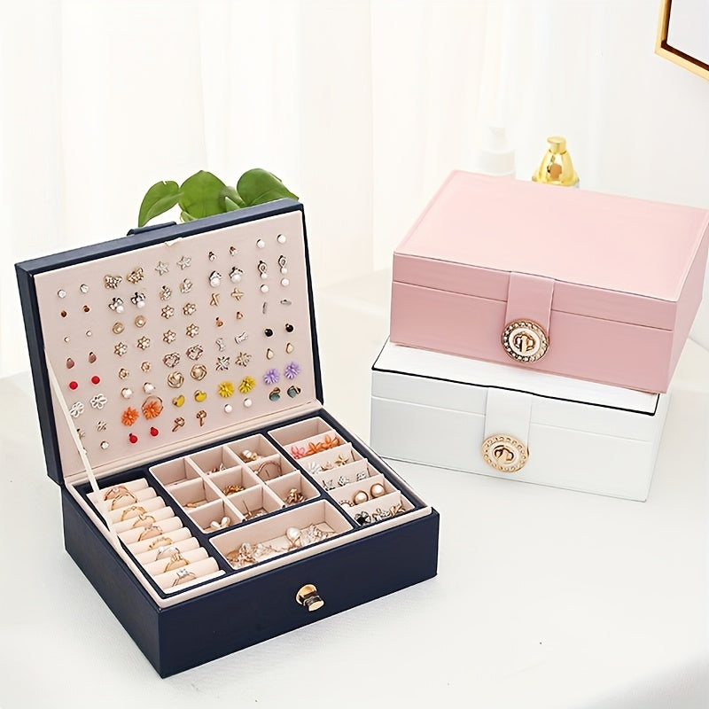 Organizzatore di gioielli di lusso a più livelli con ampio spazio per collane, orecchini, borchie, bracciali e altro, realizzato in ecopelle