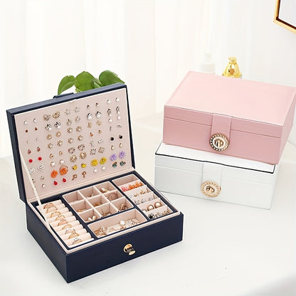 Organizzatore di gioielli di lusso a più livelli con ampio spazio per collane, orecchini, borchie, bracciali e altro, realizzato in ecopelle