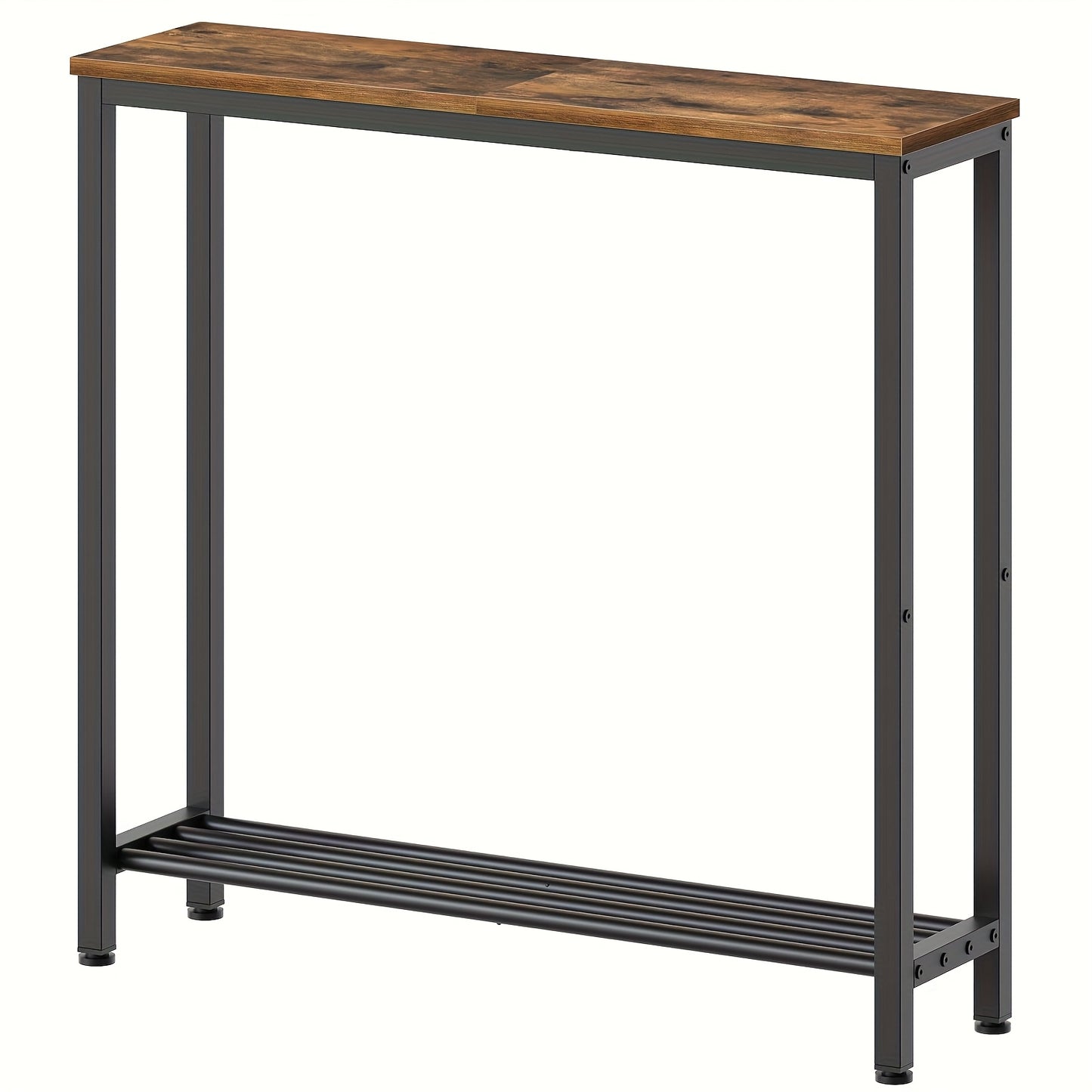 Tavolino d'Ingresso, Consolle Stretta, Tavolino a Doppio Strato, Ideale per Corridoi e Ingressi, Design Compatto in Nero e Marrone con Struttura in Metallo, Perfetto per Soggiorni e Passaggi
