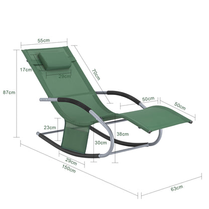 1 Pezzo Lettino Prendisole Lettino da Giardino Sdraio Relax Sedia a Dondolo da Esterno con Cuscino Poggiatesta Superficie Ergonomica Tessuto Resistente agli Agenti Atmosferici Struttura in Metallo Tasca Laterale Portata Massima 150 kg Terrazza Balcone Gia