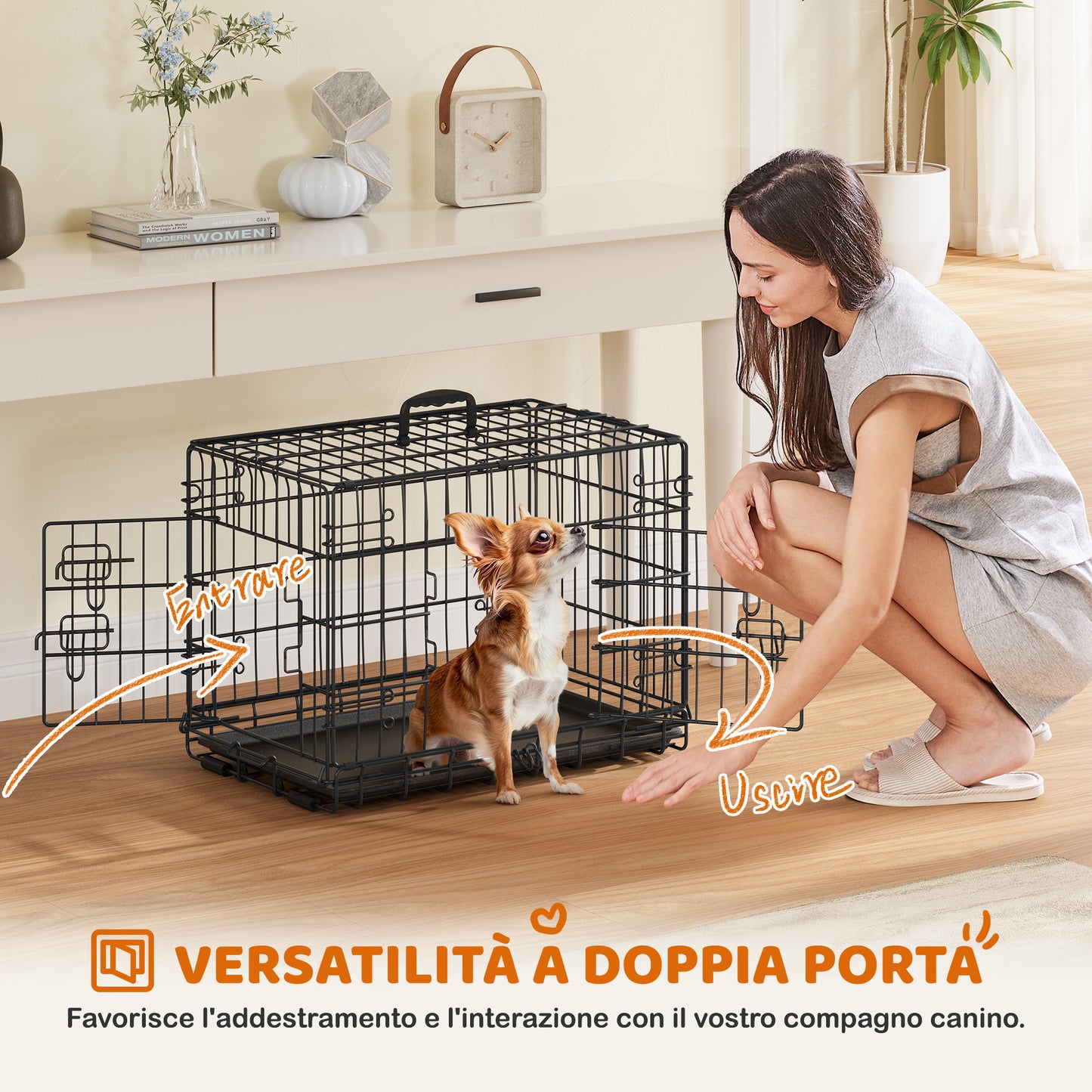 Costoffs Gabbia per Cani con Divisorio Kennel Metallica Pieghevole per Cani e Gatti Con 2 Porte e Vassoio Rimovibile Cuccia Cane da Esterno e da Interno Nero