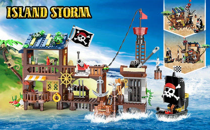 Set di costruzione 3 in 1 nave pirata e molo da 1005 pezzi, modello di costruzione avanzato, regalo per bambini e ragazzi dai 6 anni in su