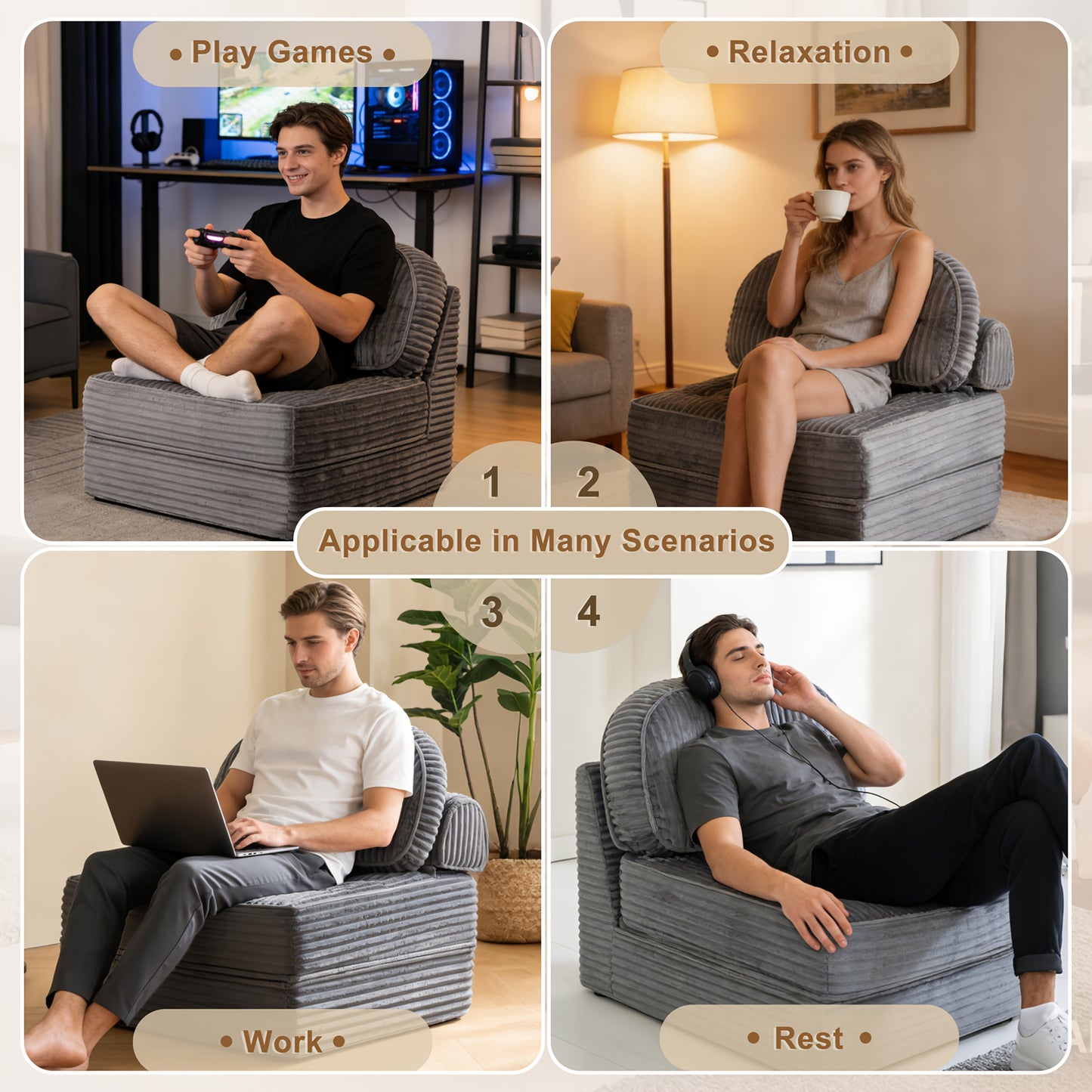 Divano Letto Pieghevole Pop Up, Disponibile in Configurazioni Singola o Doppia. Divano Letto Multifunzionale in Velluto a Coste, Ideale per Appartamenti Compatti, Balconi e Dormitori Studenteschi. Non Richiede Montaggio