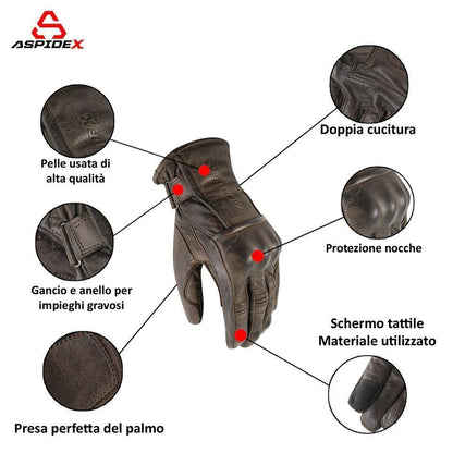 Guanti Moto in pelle uomo ASPIDEX WAX Vintage