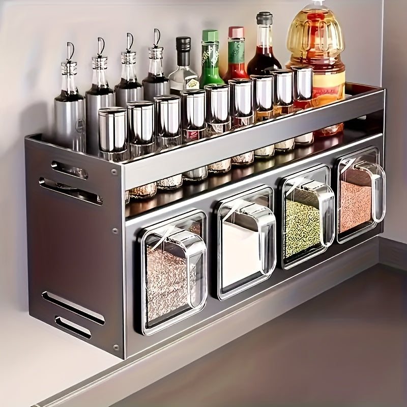 Organizzatore per spezie da parete in acciaio inossidabile, contenitore multifunzionale da cucina, portaspezie nero, portaspezie con barattoli per spezie