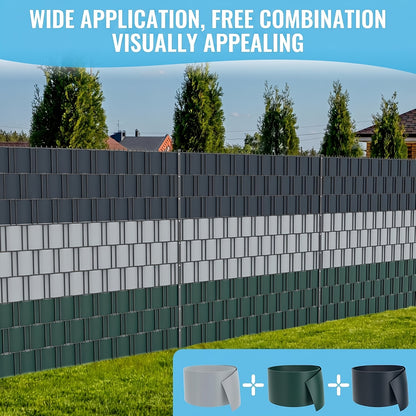 Strisce schermanti per privacy in PVC 450g/m², schermo per recinzione da giardino, 50m x 19cm, tappetini a doppia asta con 40 clip per terrazza, patio, balcone, grigio antracite, verde, grigio chiaro