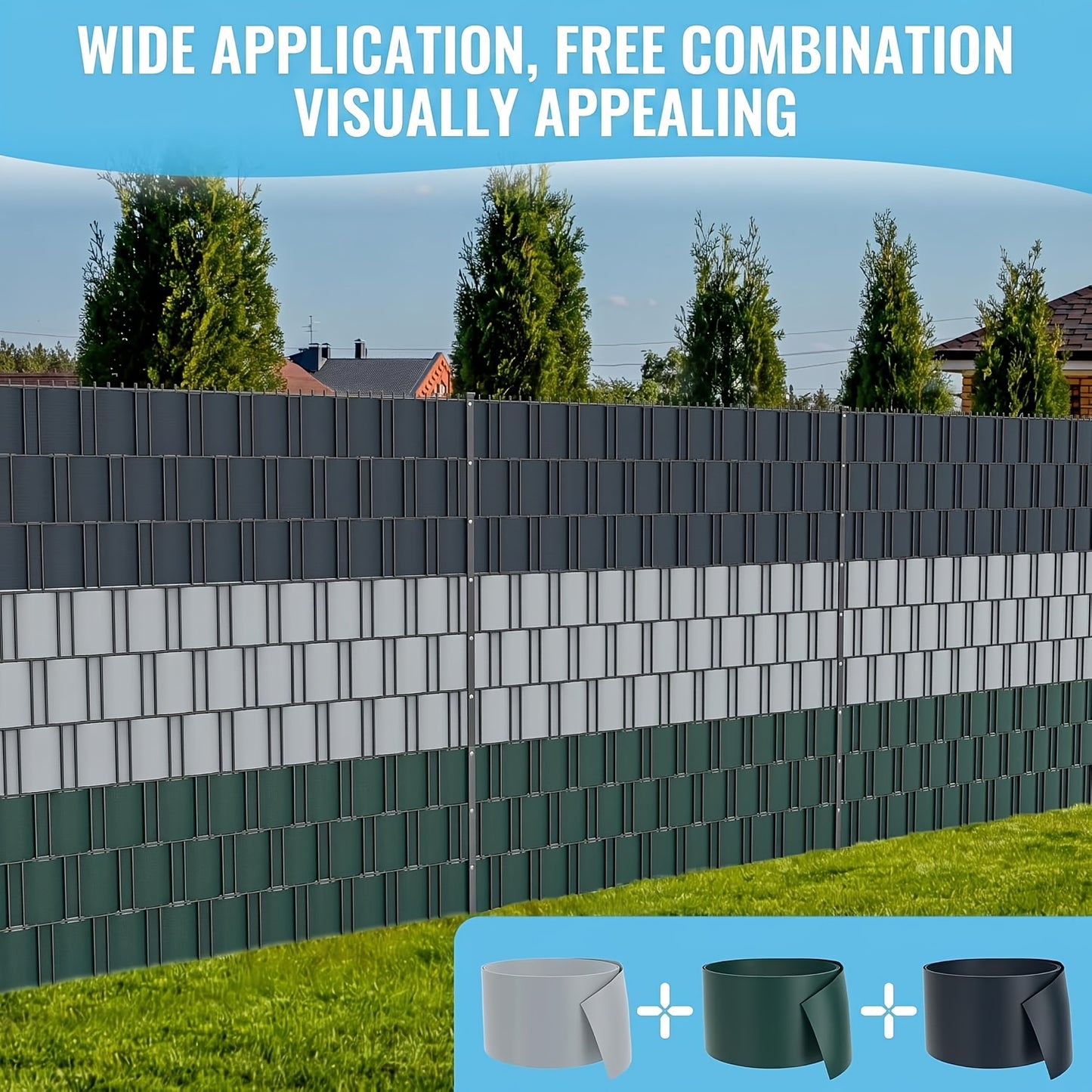 Strisce schermanti per privacy in PVC 450g/m², schermo per recinzione da giardino, 50m x 19cm, tappetini a doppia asta con 40 clip per terrazza, patio, balcone, grigio antracite, verde, grigio chiaro