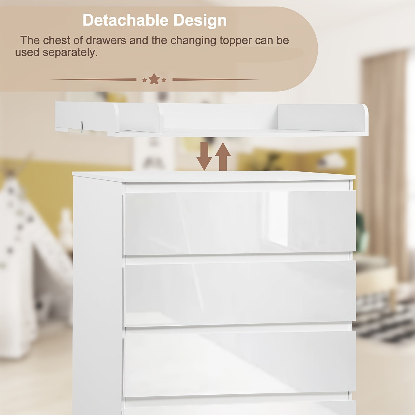 Unità di cassetti da 1 pezzo con 4 grandi cassetti, utilizzabili come organizer o comò, mobilia per la casa con ripiani rimovibili, tavolino da notte, camera da letto, soggiorno, bagno, bianco, 110x80x75 cm, decorazione pasquale, regalo per la Festa della