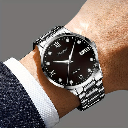 Orologio meccanico automatico da uomo Dianpai, sottile in acciaio inossidabile con quadrante luminoso e calendario, regalo ideale per uomo, senza batteria