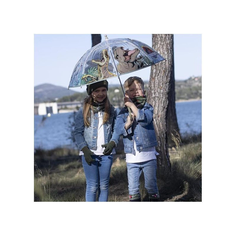 JURASSIC WORLD - Ombrello da Pioggia Trasparente e Multicolore unisex a campana per bambini DINOSAURI T-REX